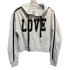 Reflex Hoodie Sweatshirt Size L Long Sl Crop Graphic Gray/Black Love Casual